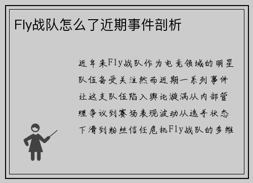 Fly战队怎么了近期事件剖析