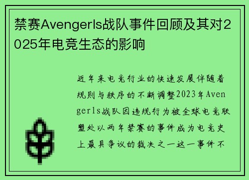 禁赛Avengerls战队事件回顾及其对2025年电竞生态的影响
